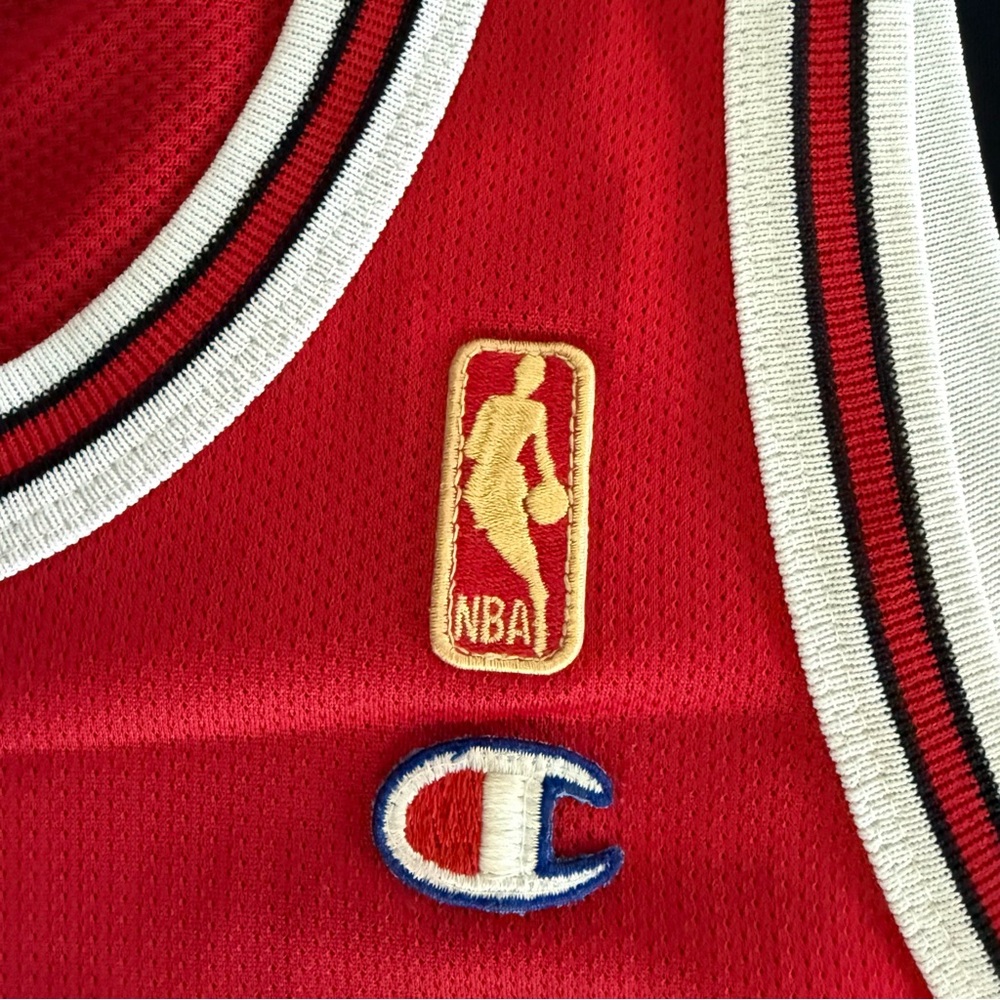 Champion Michael Jordan Chicago Bulls #23 Red Cursive Throwback Jersey Gold Logo - Picture 4 of 9